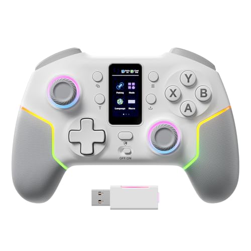 ECHTPower Wireless PC Gaming Controller with TFT Screen, Hall-Effect Joysticks No Drift, 1000Hz Polling, Dual Hall Triggers, Turbo & RGB, Multi-Platform PC Controller for Windows/Switch/Android/iOS - color: White+Grey