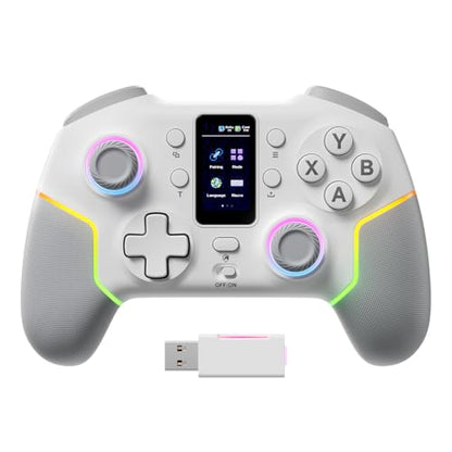 ECHTPower Wireless PC Gaming Controller with TFT Screen, Hall-Effect Joysticks No Drift, 1000Hz Polling, Dual Hall Triggers, Turbo & RGB, Multi-Platform PC Controller for Windows/Switch/Android/iOS - color: White+Grey