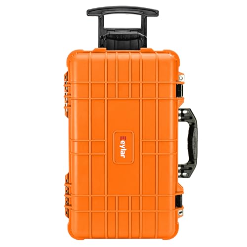 Eylar 22" Carry-On Travel Roller Gear, Camera, Drones, Tools, Equipment Hard Case Waterproof, TSA Approved, Customizable Pluck Foam, Lockable (Orange) - color: Orange