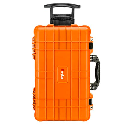 Eylar 22" Carry-On Travel Roller Gear, Camera, Drones, Tools, Equipment Hard Case Waterproof, TSA Approved, Customizable Pluck Foam, Lockable (Orange) - color: Orange