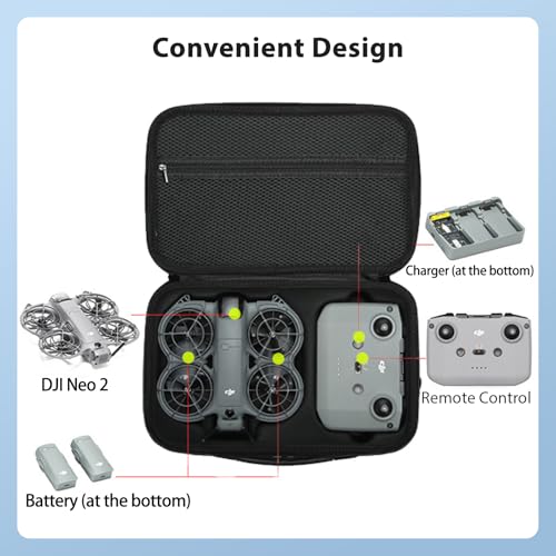 Carrying Case for DJI Neo 2, PU Hard Shell with Shoulder Strap,Compatible with DJI Neo 2 and Drone Accessories, Soft Lining, with Mesh Pocket,Black