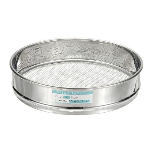 PATIKIL 5 Mesh(4mm) Lab Sieve, 11.8"(30cm) Diameter Sifting Screen 304 Stainless Steel Wire Cloth Fine Mesh Sieve for Industrial Laboratory Home Soil Sifter Dry Sift Screens Hash - size: 5Mesh (4mm)