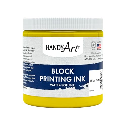 Handy Art Block Printing Ink, Yellow, 8 oz Jar, Water-Soluble - color: Yellow, size: 8 Fl Oz