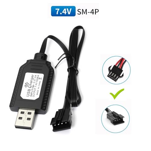 SM-4P USB Charger for 7.4V Li-ion Battery,Compatible with RC Car/Boat/Gel Blaster USB Charging Cable - 2Pack