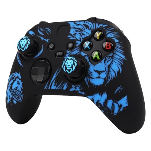 Lion Skin Compatible with Xbox Series X Wireless Controller, RALAN Protector Case， Customised Thumb Grips Cap - color: Lion Black Blue