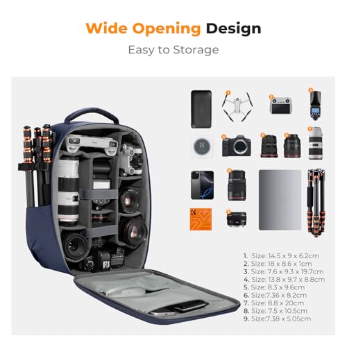 K&F CONCEPT Camera Backpack,Hardshell Photography DSLR Camera Bag - color: Deep Blue