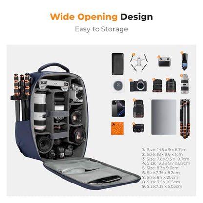 K&F CONCEPT Camera Backpack,Hardshell Photography DSLR Camera Bag - color: Deep Blue