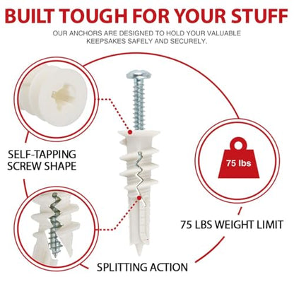 CrimsonMark #8 Self Drilling Drywall Anchors and Screws Assortment Kit(120)