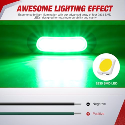 Nilight 3.7" Green Oval Side Marker Light, 4 LED IP68 Waterproof - color: Green 3.7" 10Pcs