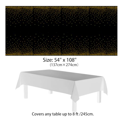 4 Pack Plastic Tablecloths for Rectangle Tables, Black Gold Table Covers - color: Black and Gold, size: 54" x 108" (4 Pack)