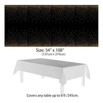 4 Pack Plastic Tablecloths for Rectangle Tables, Black Gold Table Covers - color: Black and Gold, size: 54" x 108" (4 Pack)