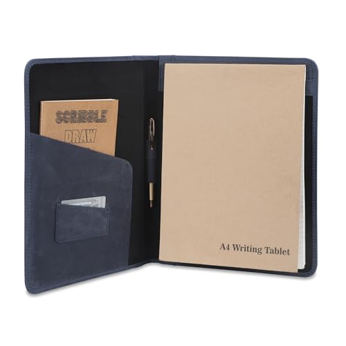 Heavy Duty Buffalo Leather Legal Pad Portfolio with Binder, Blue - color: Blue