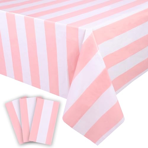 Kesfey Pink Striped Tablecloth Picnic Horizontal Stripe Table Cover 3 Packs - color: Pink Horizontal Striped