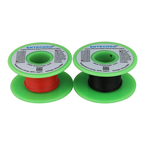 BNTECHGO 28 Gauge Silicone Wire Spool red 25ft and Black 25ft Flexible 28 AWG Stranded Tinned Copper Wire - size: 28 Gauge, 25ft per color