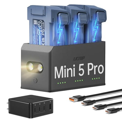 LKTOP 100W Mini 5 Pro Parallel Charging Hub Kit for DJI (2X Fast) with 100W Battery Charger USB-C Power Adapter for DJI Mini 5 Pro Drone Accessories Storage LED SOS Mode, Charge 3 Batteries: 1hr 30min - size: For Mini 5 Pro, style: Hub + 100W Charger (3C1