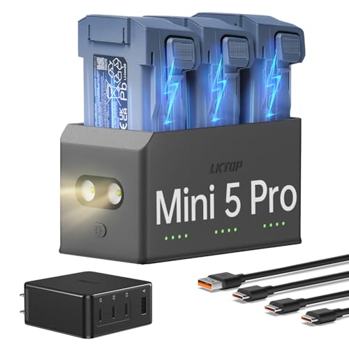 LKTOP 100W Mini 5 Pro Parallel Charging Hub Kit for DJI (2X Fast) with 100W Battery Charger USB-C Power Adapter for DJI Mini 5 Pro Drone Accessories Storage LED SOS Mode, Charge 3 Batteries: 1hr 30min - size: For Mini 5 Pro, style: Hub + 100W Charger (3C1