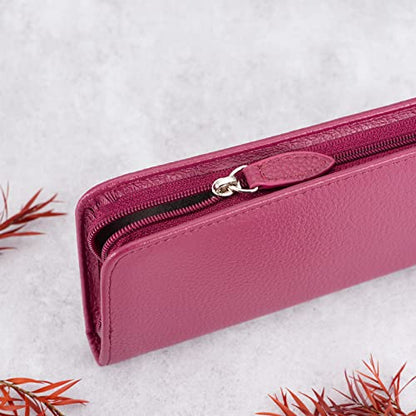 Lanxivi Genuine Leather Fountain Pen Case 3 Divided Slots Wine Red Color, Zippered Pen Case Pouch, Handmade Display Holder for Rollerball Pen - color: Wine Red