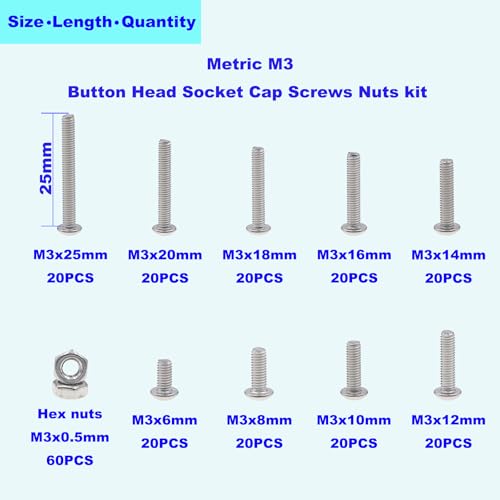 240PCS M3 304 Stainless Steel Button‑Head Socket Cap Screw & Nut Kit - size: M3
