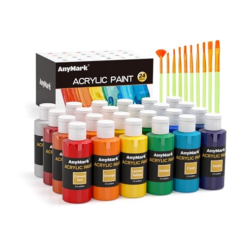 AnyMark Acrylic Paint, 24 Classic Colors Acrylic Paint Set with 10 Brushes - color: Classic
