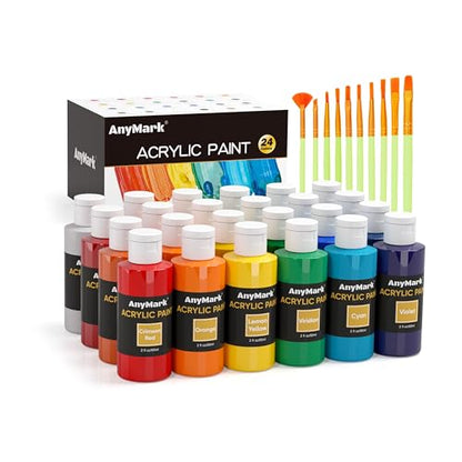 AnyMark Acrylic Paint, 24 Classic Colors Acrylic Paint Set with 10 Brushes - color: Classic