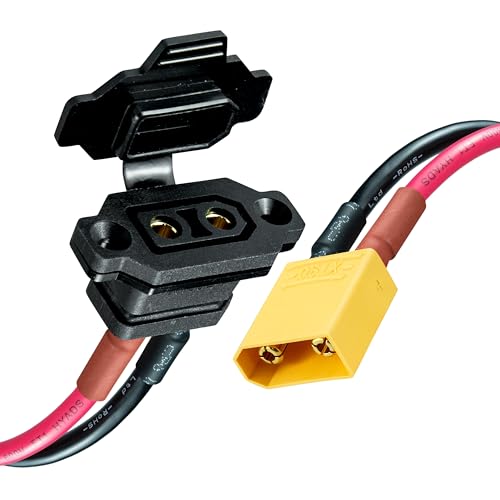 1FT 10AWG XT90 Bulkhead Mount Panel Adapter Cable XT90E-F Female to XT90 Male with Dust Cover & M3 Hardware for High Current RC, Lithium Batteries, Outdoor Power Supplies