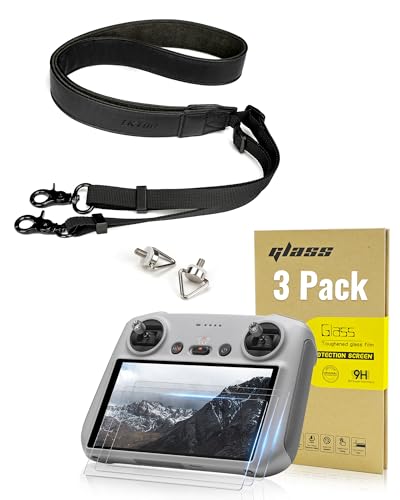 LKTOP Screen Protector+Lanyard for DJI 𝗥𝗖/𝗥𝗖𝟮 Remote Controller Accessories, HD Tempered Glass Film 50-63'' Adjustable Neck Strap for DJI Mini 4/3 Series, Mavic 3 Series, Air 3, Air 2S Drone