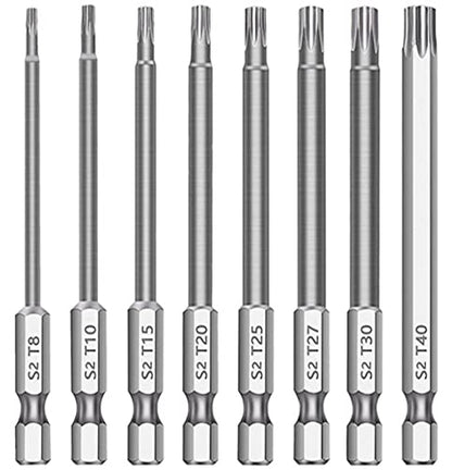 aiyun 8-Piece Security Bit Set Shark Vacuum Screwdriver Bits (150mm Length) - size: 150mm Length (T8-T40)