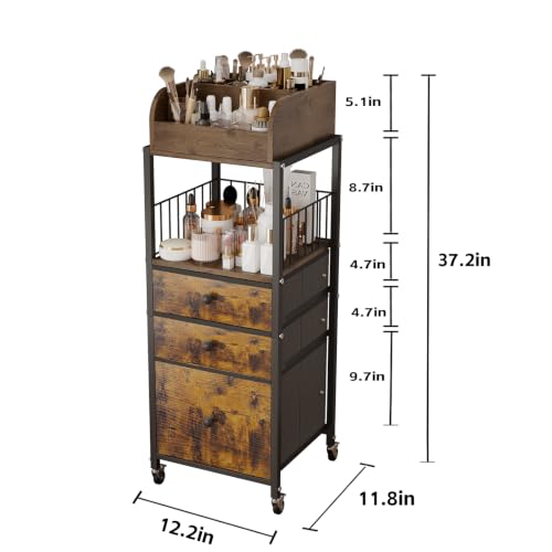 Makeup Organizer Cart with Drawers Make up Organizers for Vanity - color: Black