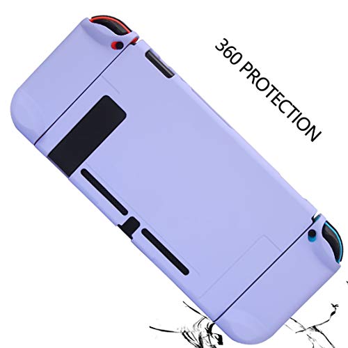 COMCOOL Dockable Case for Nintendo Switch 3 in 1 Protective Cover Case for Nintendo Switch and Joy-Con Controller with Screen Protector and Thumb grips - Purple - color: Purple