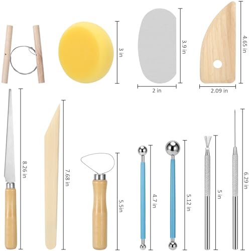 Blisstime 18PCS Clay Sculpting Tools, Basic Clay Pottery Carving Tool Kit with Wooden Handles and Tool Bag - color: Burlywood