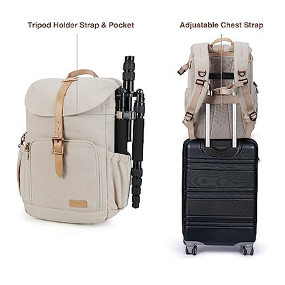 BAGSMART Camera Backpack DSLR Camera Bag Backpacks for Photographers - color: A-ivory White[single Buckle]