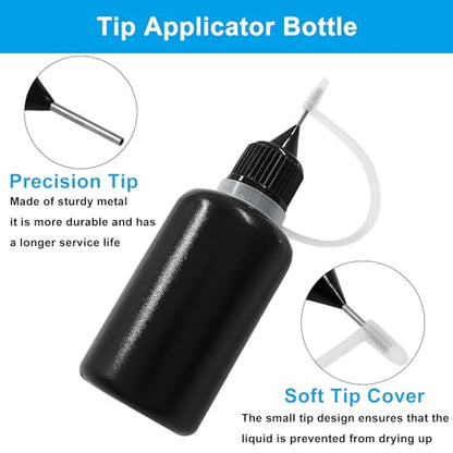Piutouyar 30ml Plastic Bottle, 10pcs Fine Needle Tip Applicator, Black, for Crafting, Art Projects - size: 30ml