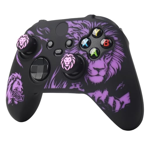 Lion Skin Compatible with Xbox Series X Wireless Controller, RALAN Protector Case， Customised Thumb Grips Cap - color: Lion Black Purple
