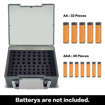 FULLCASE Battery Storage Organizer Holder Holds 72 AA AAA Batteries, Box Cases Garage Container, Home Drawer Organization Dispenser (Case Only) (Grey, Battery case) - color: Grey