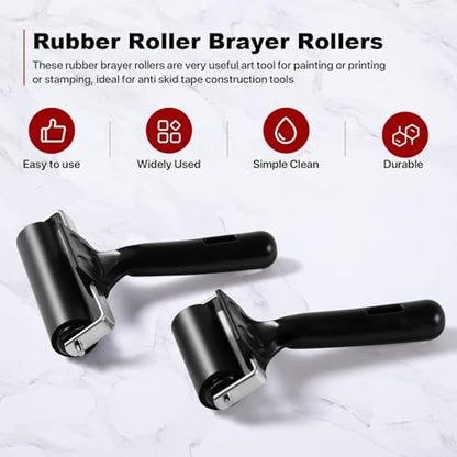 3 Pack Printmaking Brayers - Premium Brayer Rollers for Crafting, Hard Rubber Roller Brayers, Vinyl Roller Ink Paint Brush for Wallpapers Stamping Gluing Application (2.4’’, 4’’, 7.9’’) (Black)