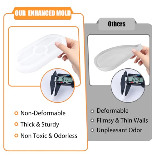 3 Pcs Oval Thickened Silicone Resin Tray Molds for DIY Trinket Storage