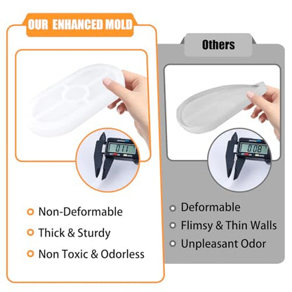 3 Pcs Oval Thickened Silicone Resin Tray Molds for DIY Trinket Storage