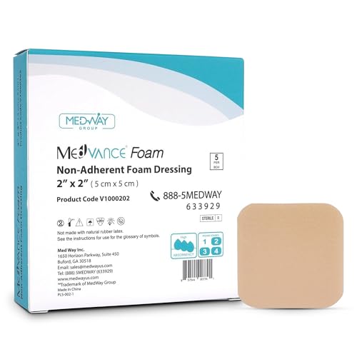 MedVance Waterproof Non-Adhesive Foam Dressing w/o Border, 2"x2", Box of 5 - size: 2"x2" Standard 5 Pack