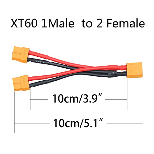 Short XT60 Parallel Battery Connector Cable 3.9", Y Splitter Adapter Plug - size: XT60 1 Male to 2 Female - 1Pcs