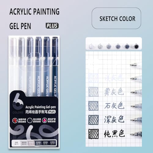 6 Colors 1.0mm Fine Pointed Acrylic Gel Pen Set,White - color: White