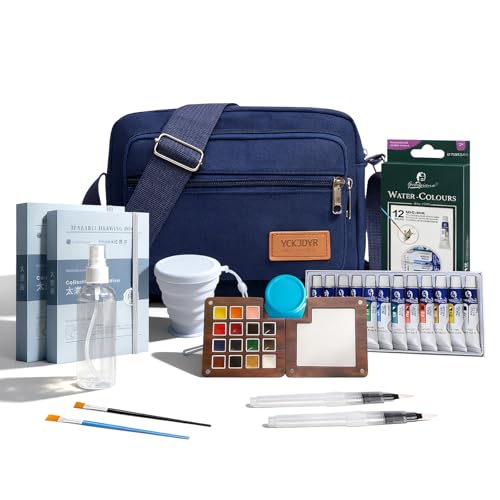 Mini Watercolor Travel Set, 12 Color Portable Walnut Wood Art Kit