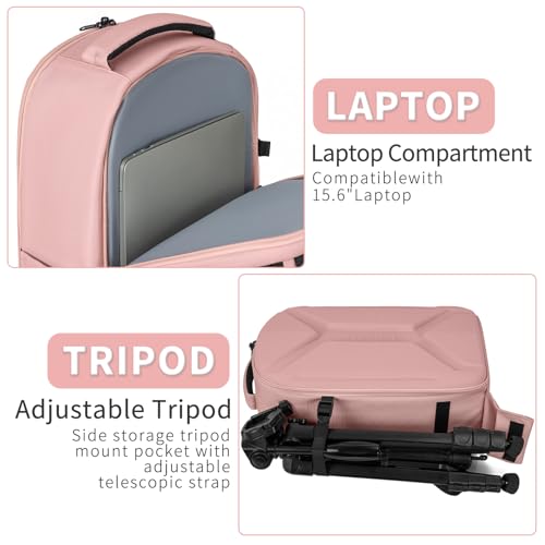 TORIBIO Large Hardshell Camera Backpack DSLR/SLR/Mirrorless Photography Bag - color: Pink