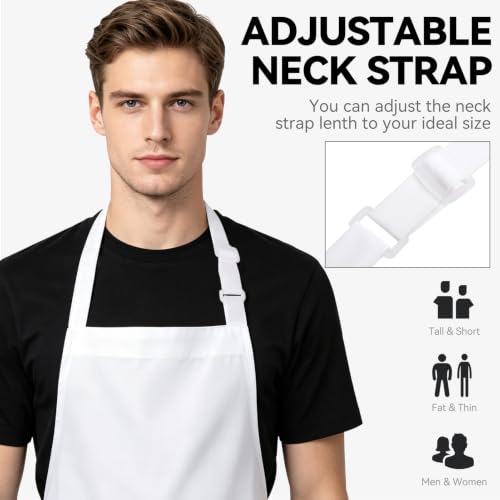 White Apron for Women and Men, Adjustable Chef Cooking Aprons - color: White 2