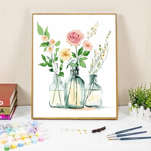 Floral Paint by Numbers Kit for Adults, Flower Vase Oil Painting 16x20Inch - color: B1-Flower