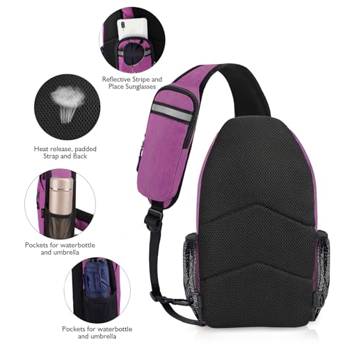 MAYLISACC Sling Bag Reversible Crossbody Chest Daypack Lightweight Hiking - color: Purple