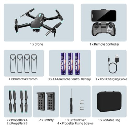 Drone with Camera 1080P HD, FPV Foldable Mini Drone for Beginners Kids Boys Girls, with 2 recharging Batteries, Carrying Case, One Key Start, Stable Hover, Trajectory Flight, Toys Gifts (Black)