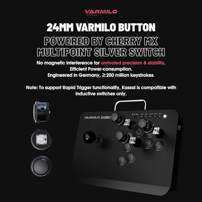 VARMILOARCADE Kassai Arcade Fight Stick Rapid Trigger Tournament Grade Controller for Fighting Games Two Versions Standard PC Only or Pro Compatible with PC PS4 PS5 Switch1 Switch2 (Golden Cosmos(Special Edition), Standard (PC))