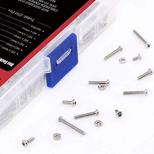 Hilitchi 250-Piece [M2] Stainless Steel Hex Socket Button Head Cap Bolts Screws Nuts Assortment Kit (M2) - color: M2