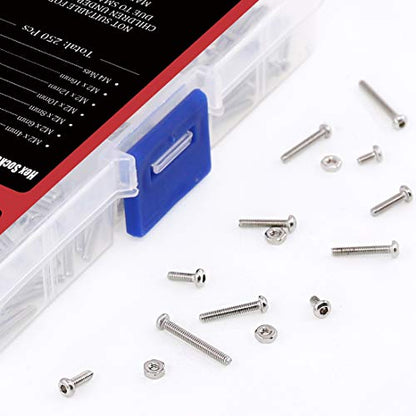 Hilitchi 250-Piece [M2] Stainless Steel Hex Socket Button Head Cap Bolts Screws Nuts Assortment Kit (M2) - color: M2