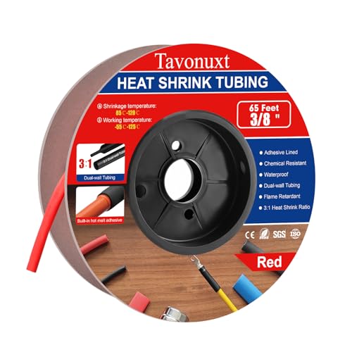 3/8" 65ft 3:1 Heat Shrink Tubing with Adhesive Lining - Marine Grade, Ideal for Home, Automotive, and Industrial Use - Red - size: 3/8 Inch, style: 65ft - Red